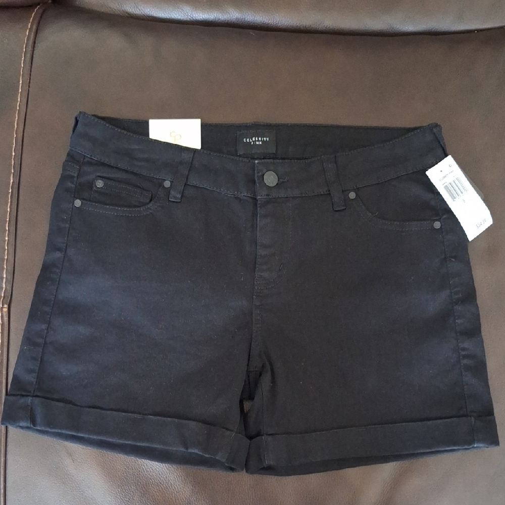 Celebrity Pink Black Jean Shorts with Rolled Hems